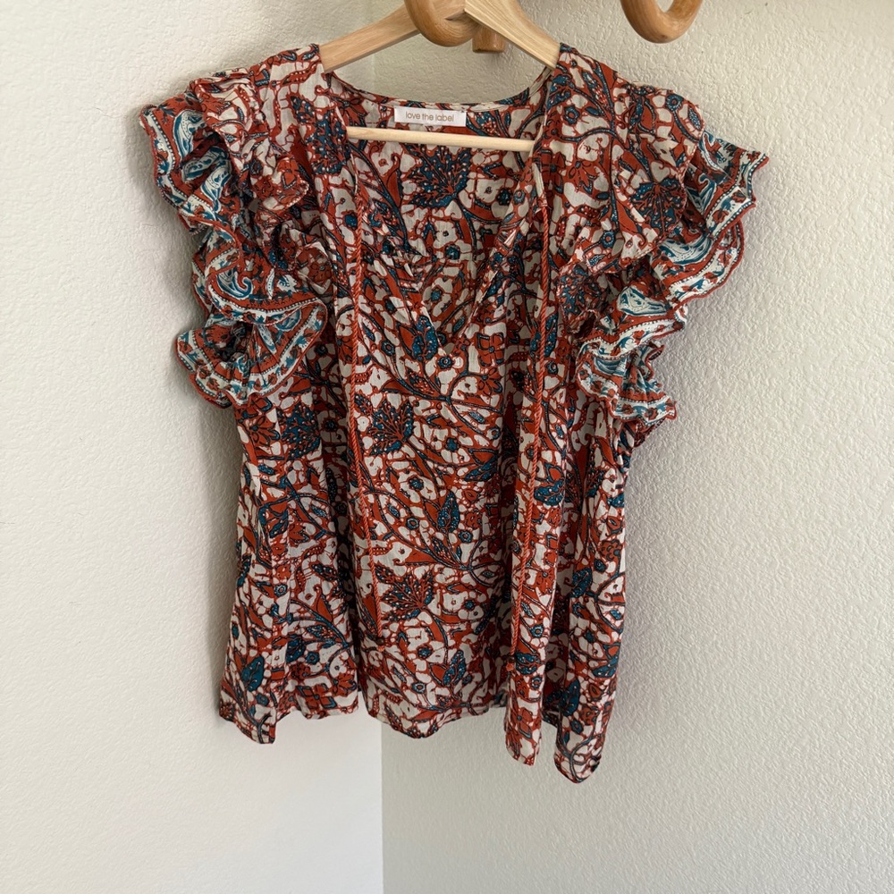 Anthropologie Love The Label Vineyard Ruffled Blouse Mabel Rust bohemian - Picture 4 of 10